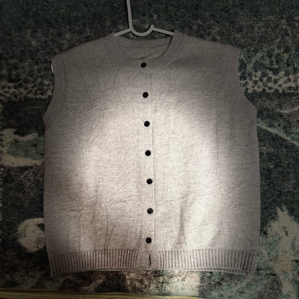 Gray Sleeveless Button-Up Sweater